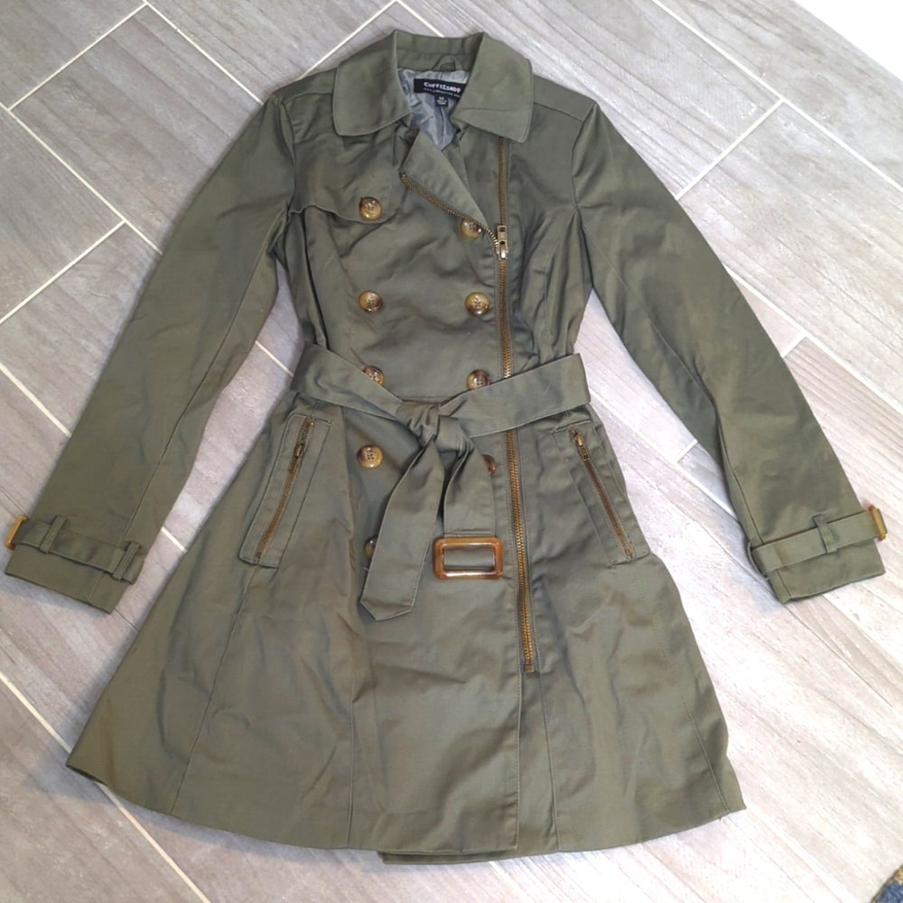 New double breasted army green trench coat XS / 0